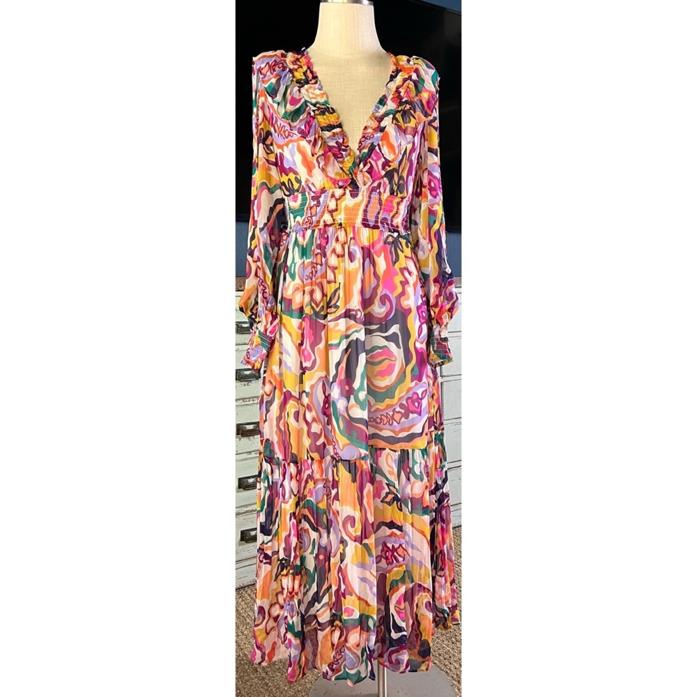 Anthropologie Odetta V-Neck Ruffle Maxi Dress M